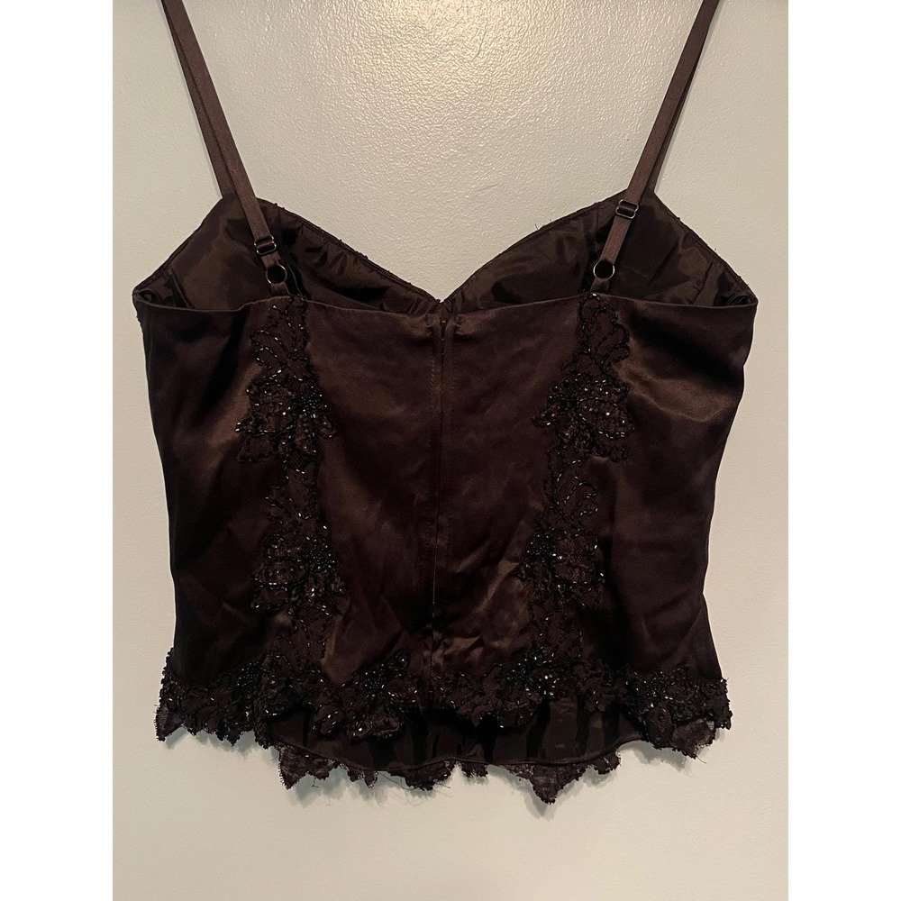 Cache Vintage Y2K Black Silk Beaded Lace Cami Tank Top Sexy 90s Evening 6